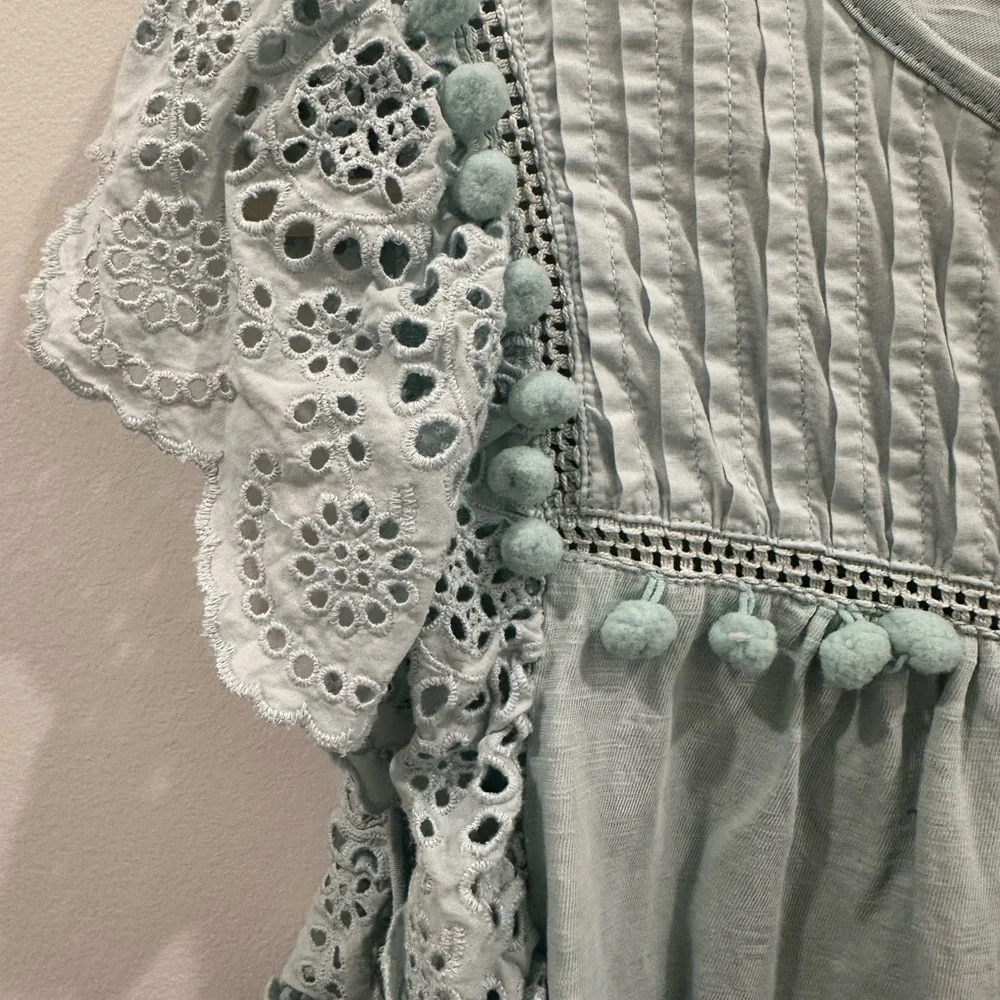 J. Crew Light Blue Blouse with Lace Sleeves - Picture 5 of 5